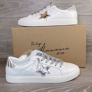 NEW Vintage Havana Carla Women’s Size 7.5 White Silver Shimmer Low Top Sneakers
